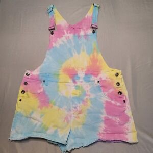Blackheart Overall Shorts Womens 15 Multicolor Tie Dye Denim Y2K  Festival 90s